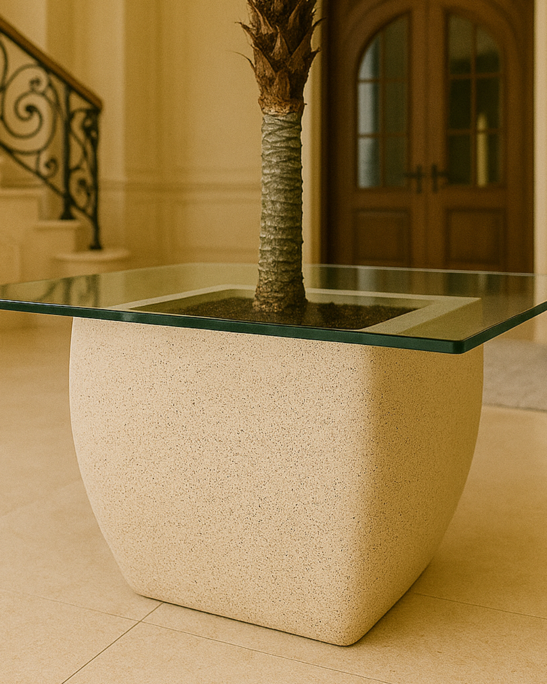 Side profile highlighting glass and planter shape
