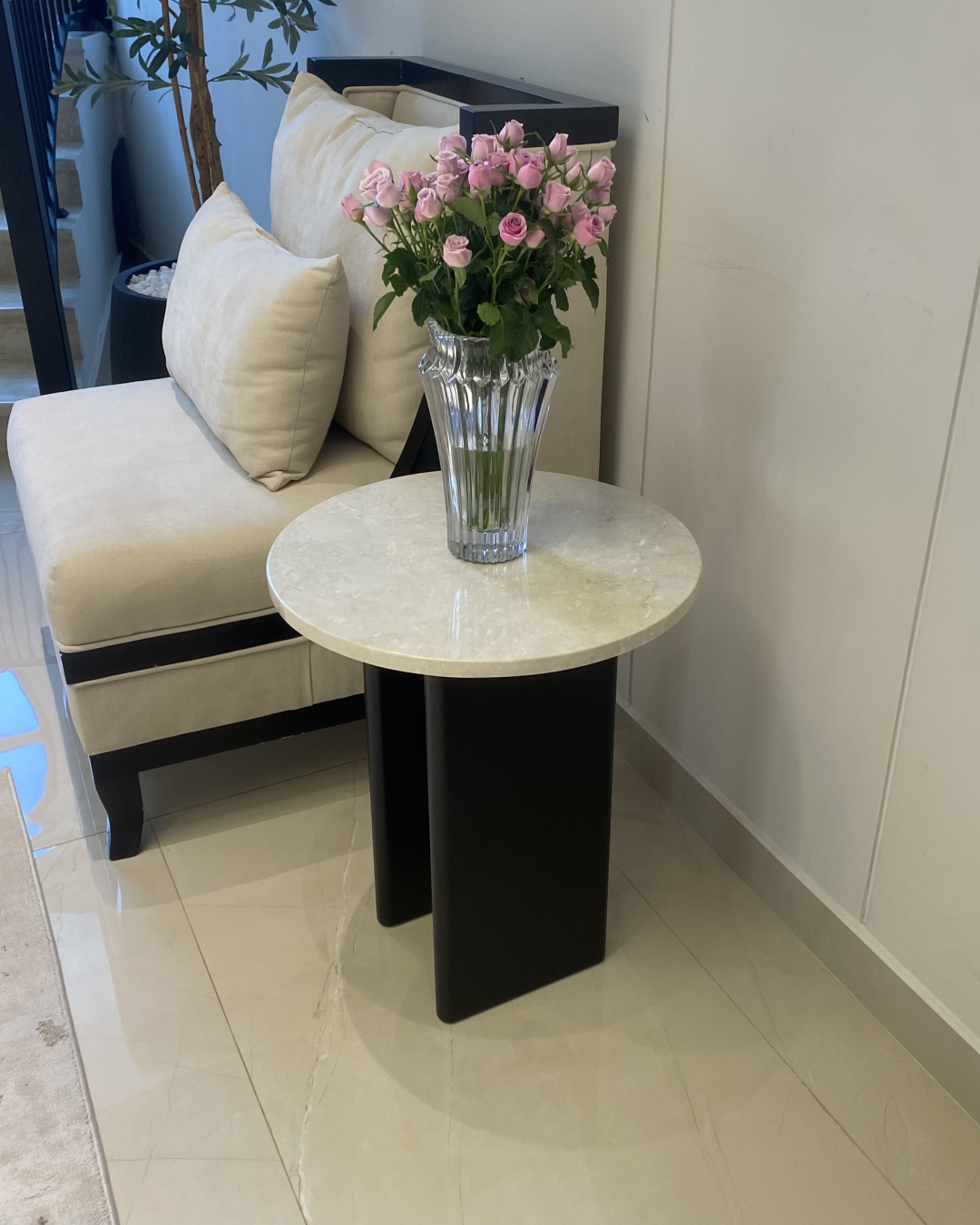  Side angle showing parallel black wooden legs
