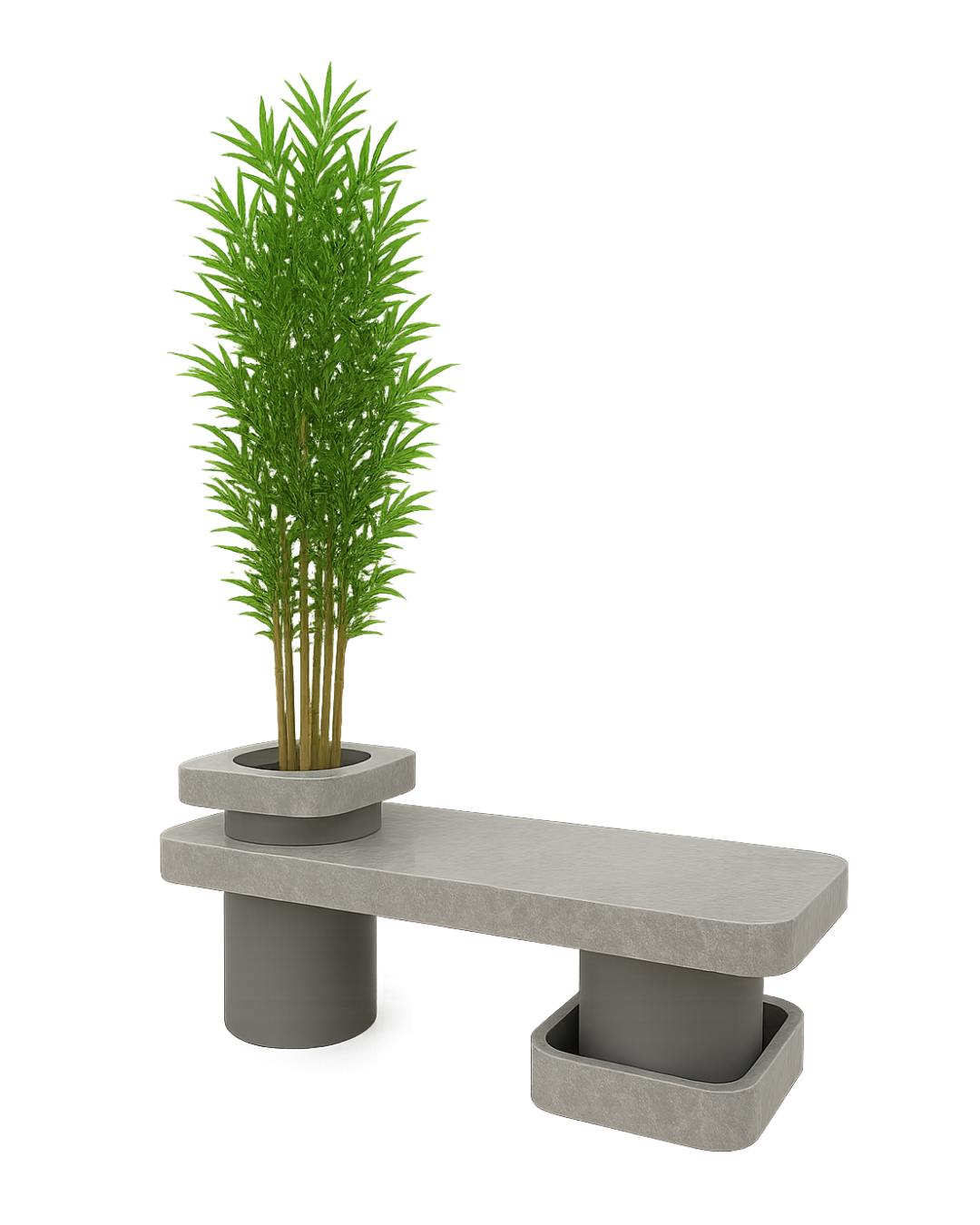 Hero image showing Antiqua Planter with marble top, wooden bases, and built-in bamboo tree