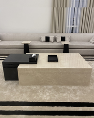 Side angle showcasing table separation and height layering
