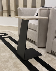Close-up of marble surface and metal joinery