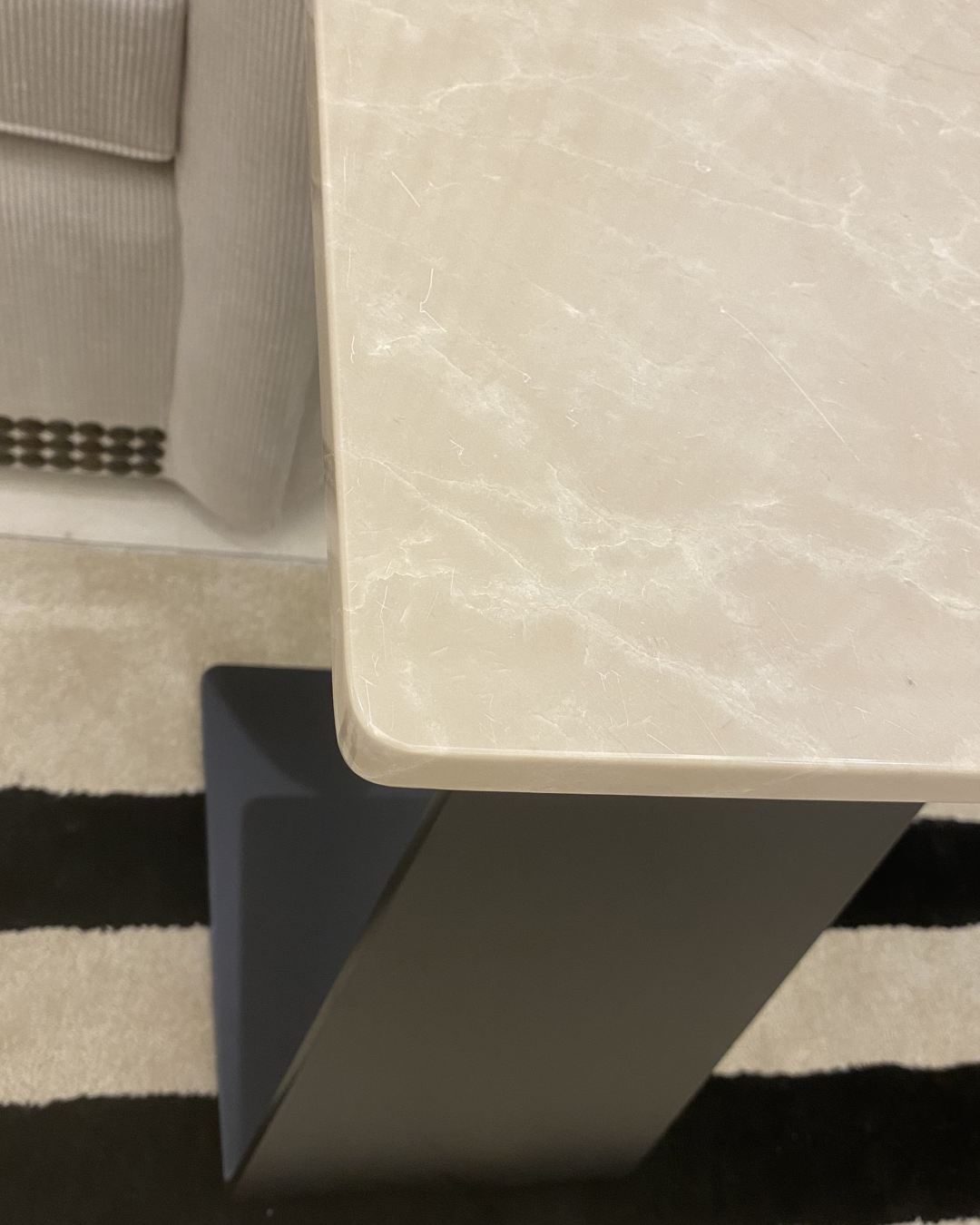 Top view showcasing rounded marble corners