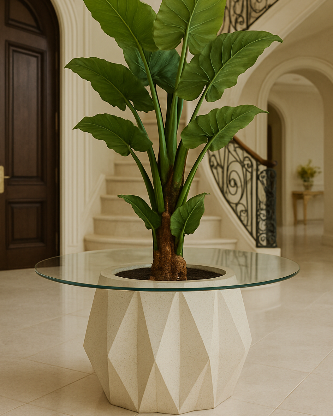 Side profile highlighting the planter’s faceted design