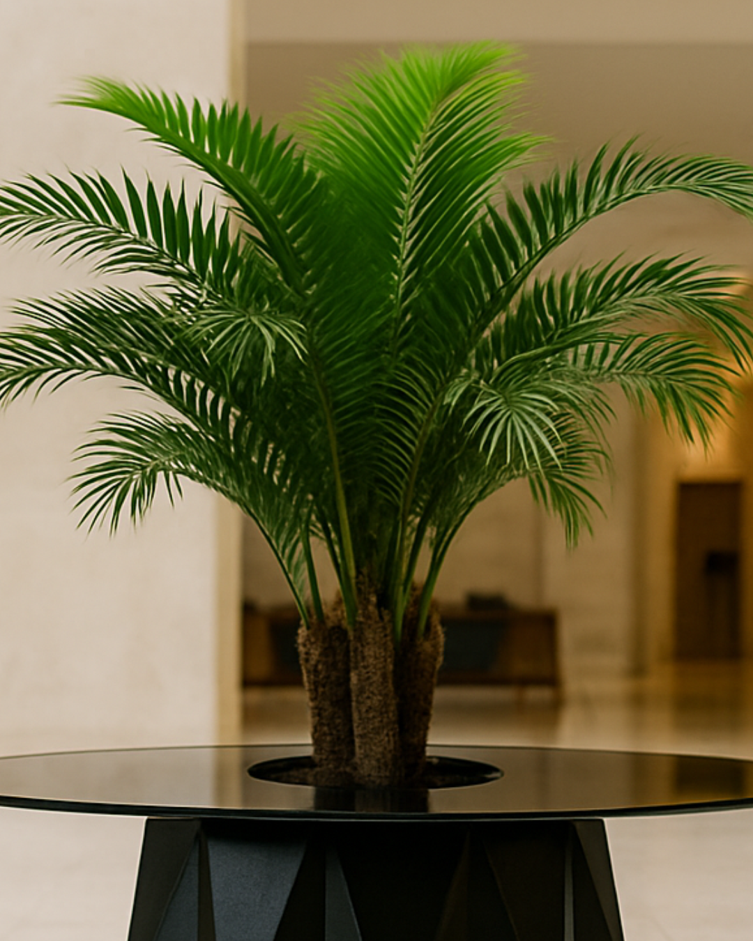 Close-up of dual-trunk tropical palm foliage