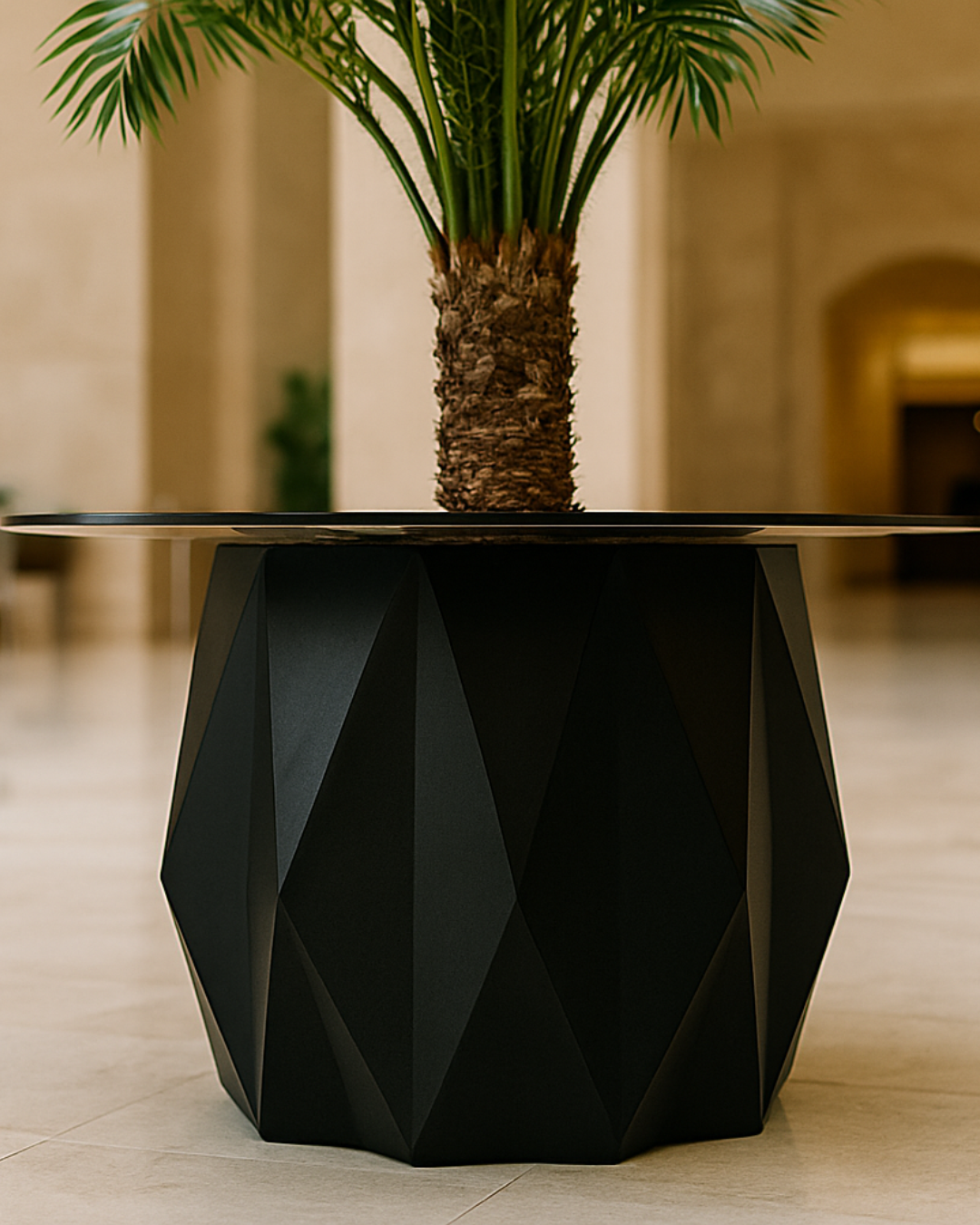 Close-up of Facet Noir’s sharp faceted surface texture