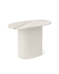 Hero image of Ghazal Console Table with Volakas marble top and sugar white fluted wood base on transparent background