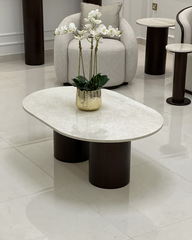 Luna Coffee Table in living room with Botticino marble top