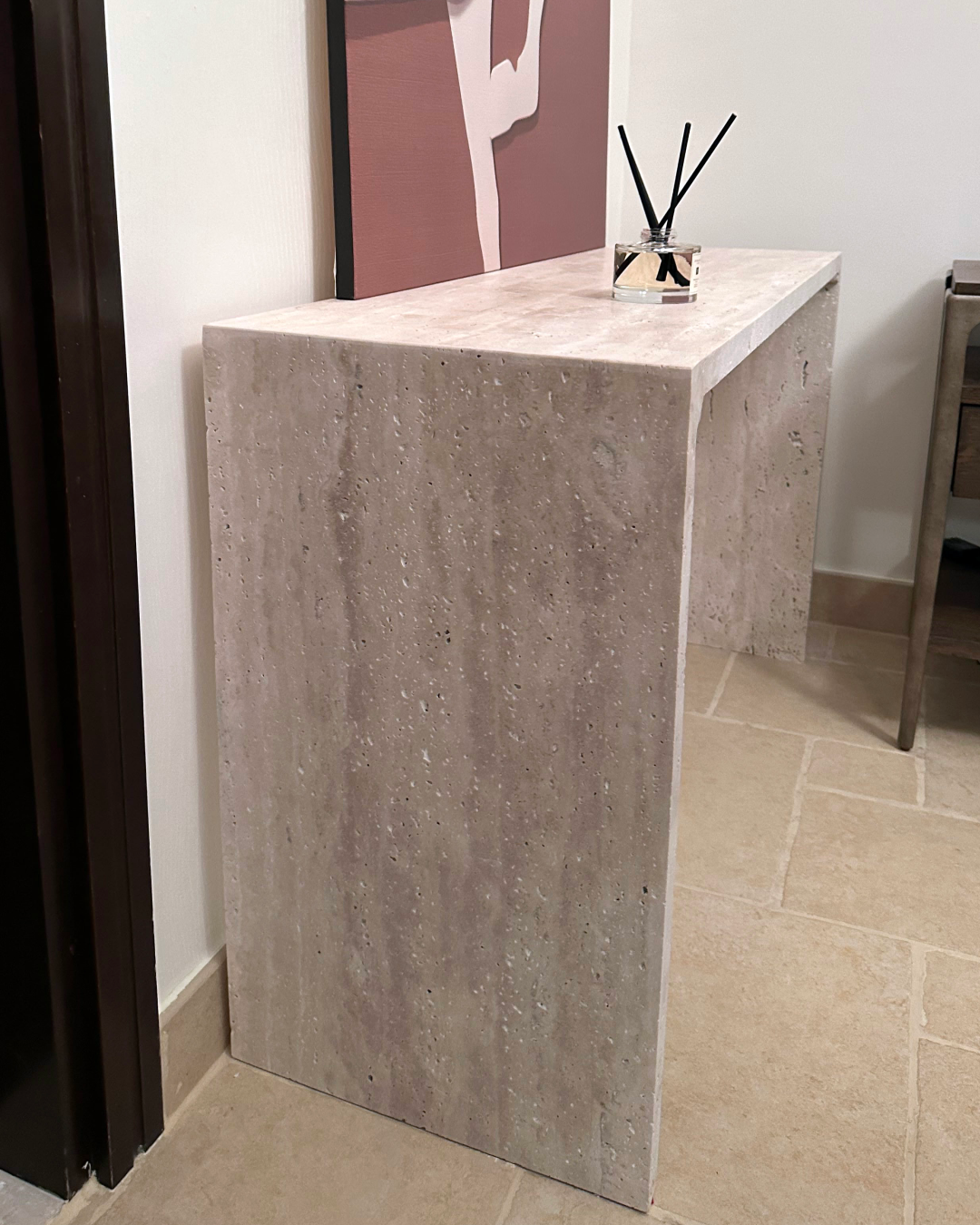 Close-up of travertine surface with visible natural dips