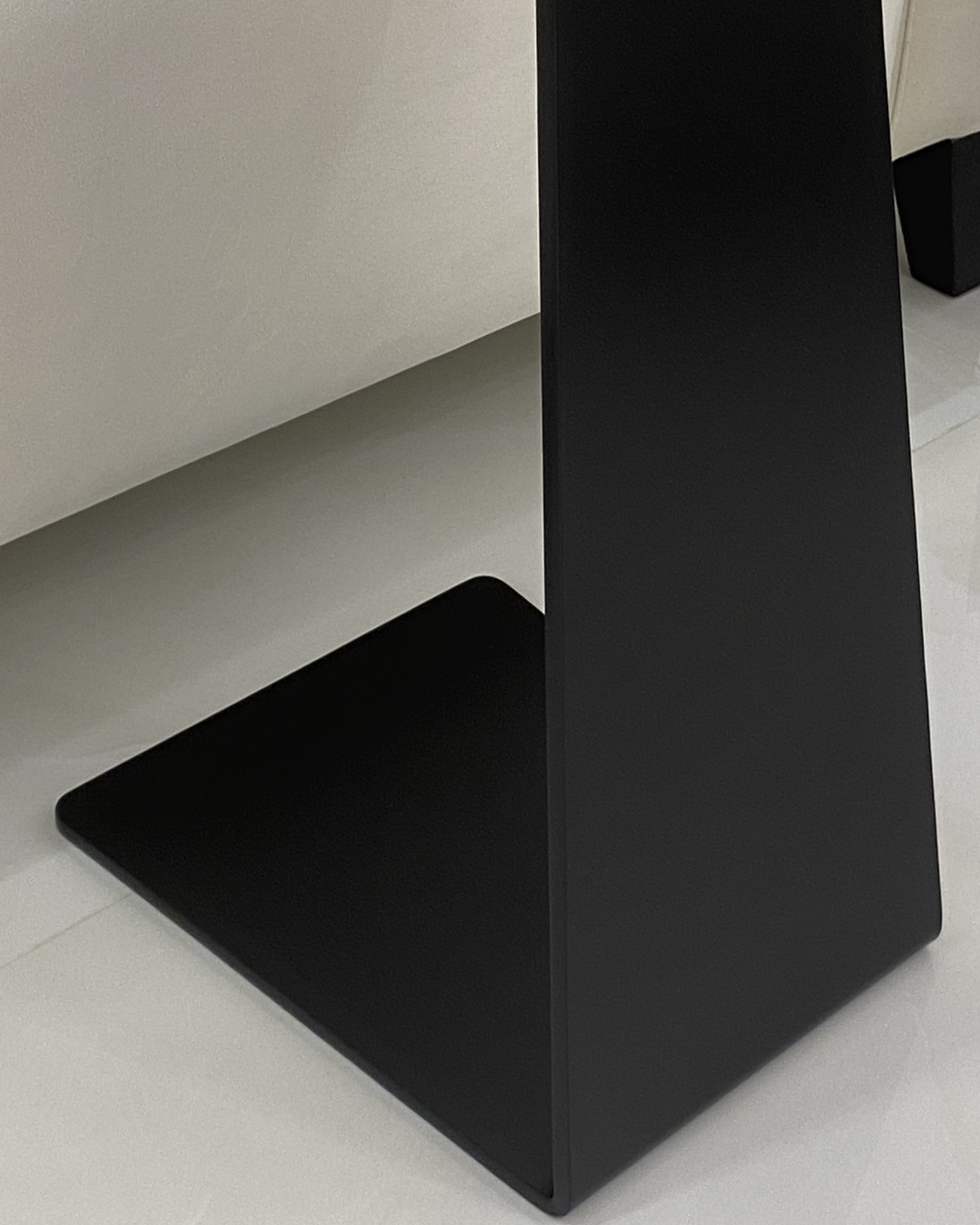 Detail view of soft-gloss black aluminum base