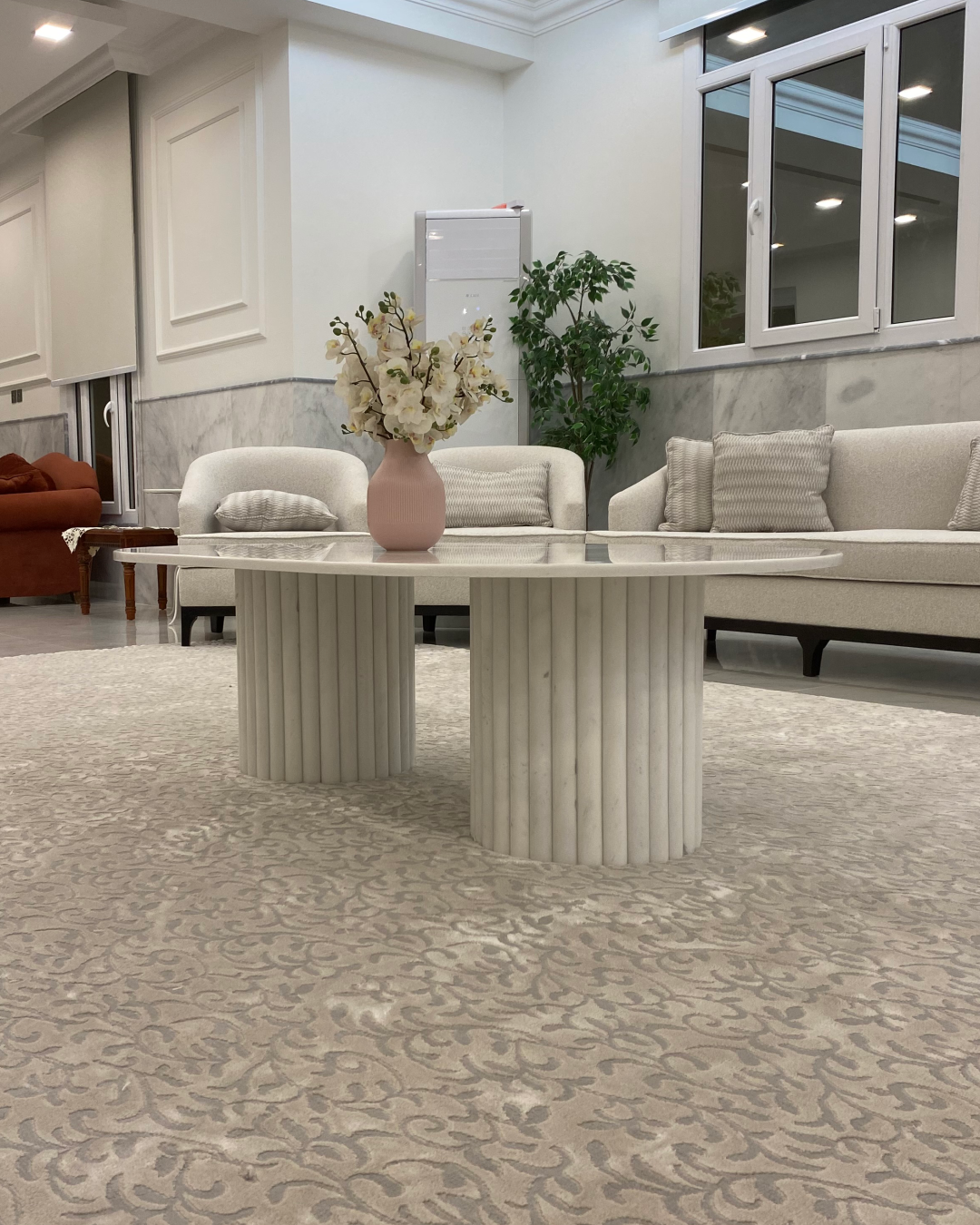  Side profile of handcrafted marble table