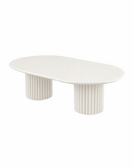 Nova Coffee Table with oval Polaris marble top and two fluted cylindrical marble bases on transparent background with soft shadows