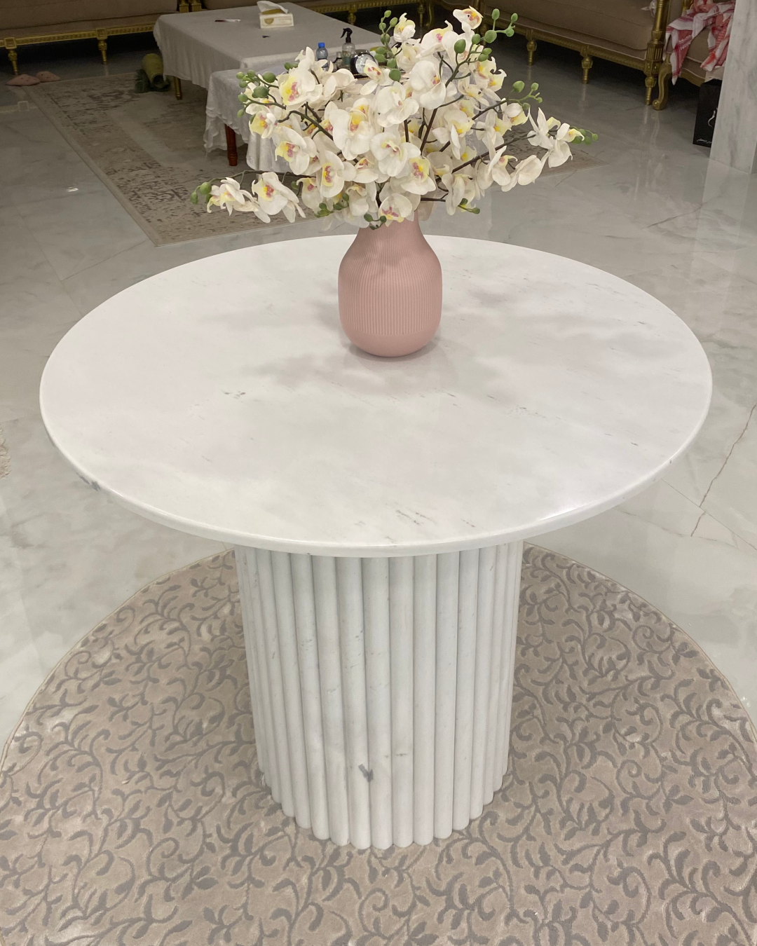 Detail of hand-finished marble fluting