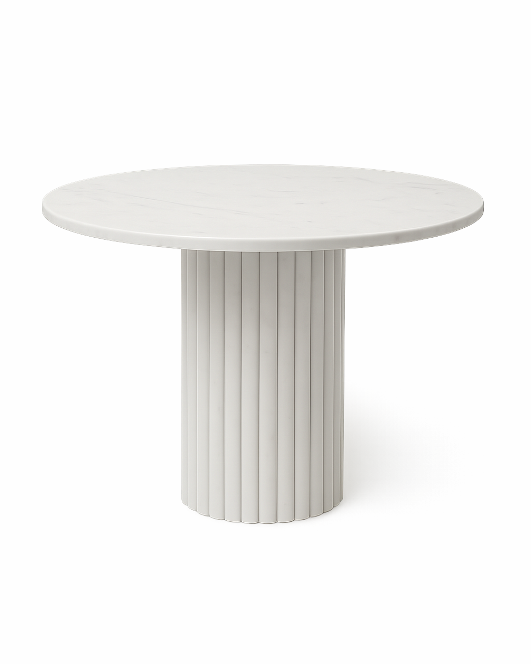 Nova Entrance Table with Polaris marble capsule top and fluted cylindrical base on transparent background with soft shadows