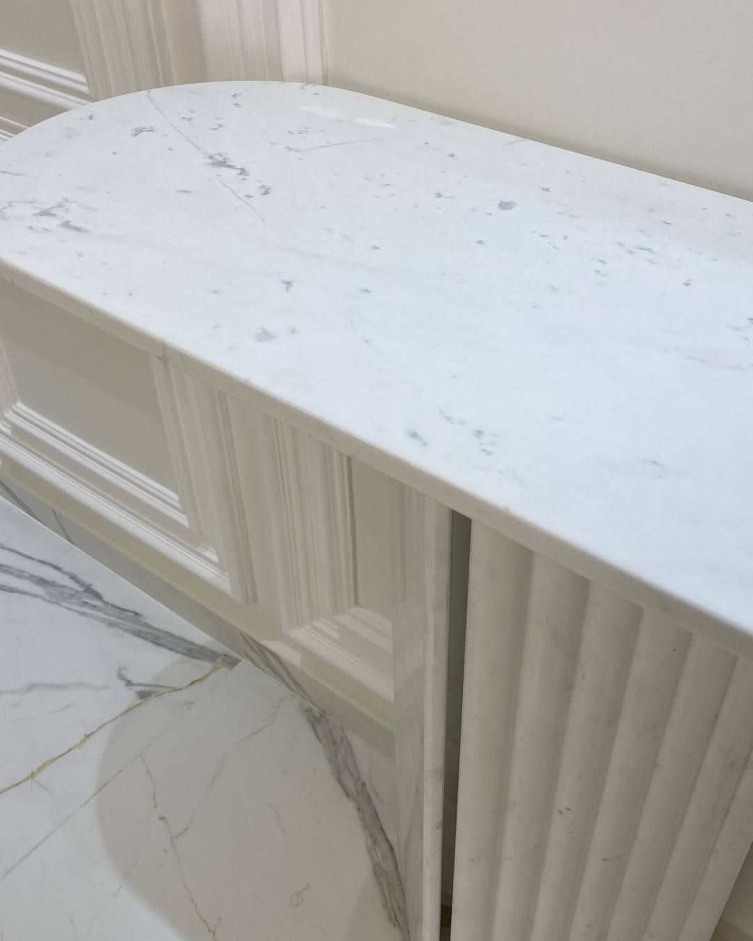 Capsule-shaped polished marble top view
