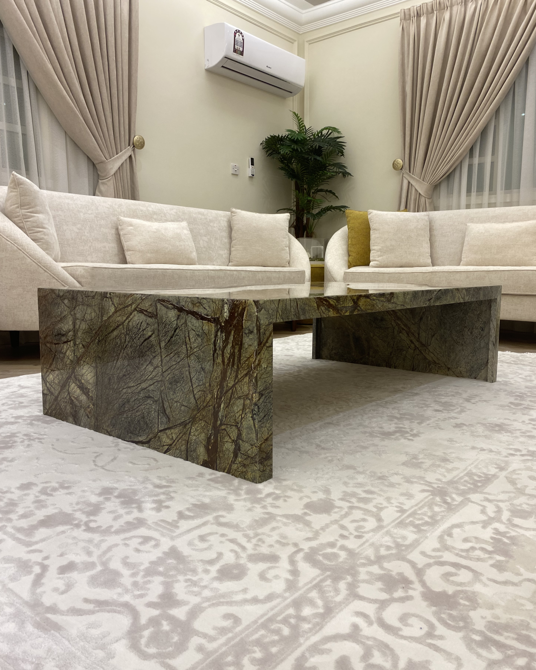 Front angle view of Reem Coffee Table highlighting block design