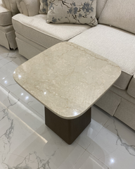 Top view showing the rounded Botticino marble corners