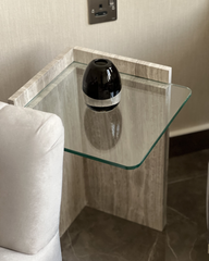 Corner placement of Safa Side Table beside seating
