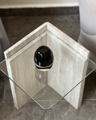 Top view of square clear glass with rounded corners