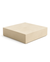 A square block-style coffee table made from Crema Marfil marble with a smooth polished finish, rendered on a transparent background