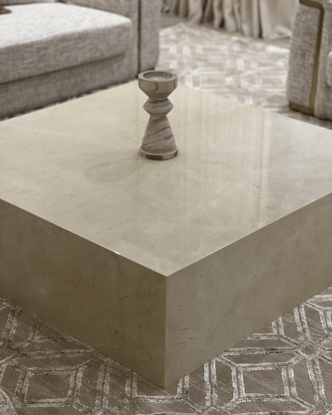 Top-down view of Crema Marfil marble surface