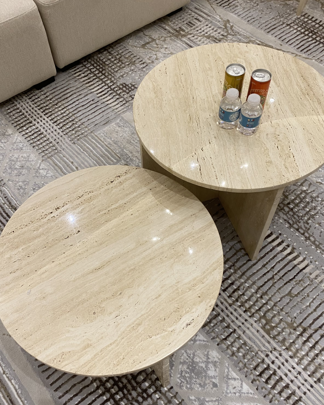 Close-up of natural pores and polished travertine texture
