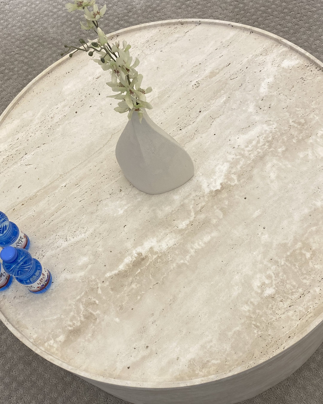 Close-up of honed travertine top and natural texture