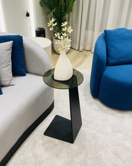 Side profile highlighting under-sofa clearance