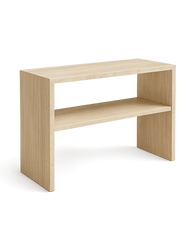 AI-generated image of a marble buffet table with two open shelves and a minimalist rectangular design.