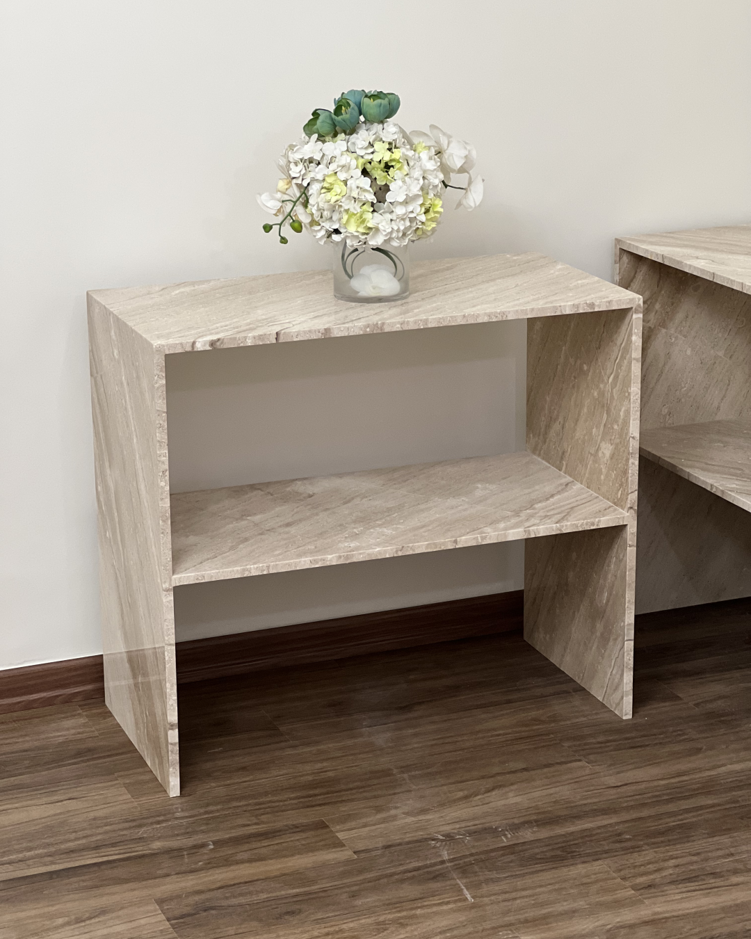 Full view of Valora Buffet Tables arranged in L-shape