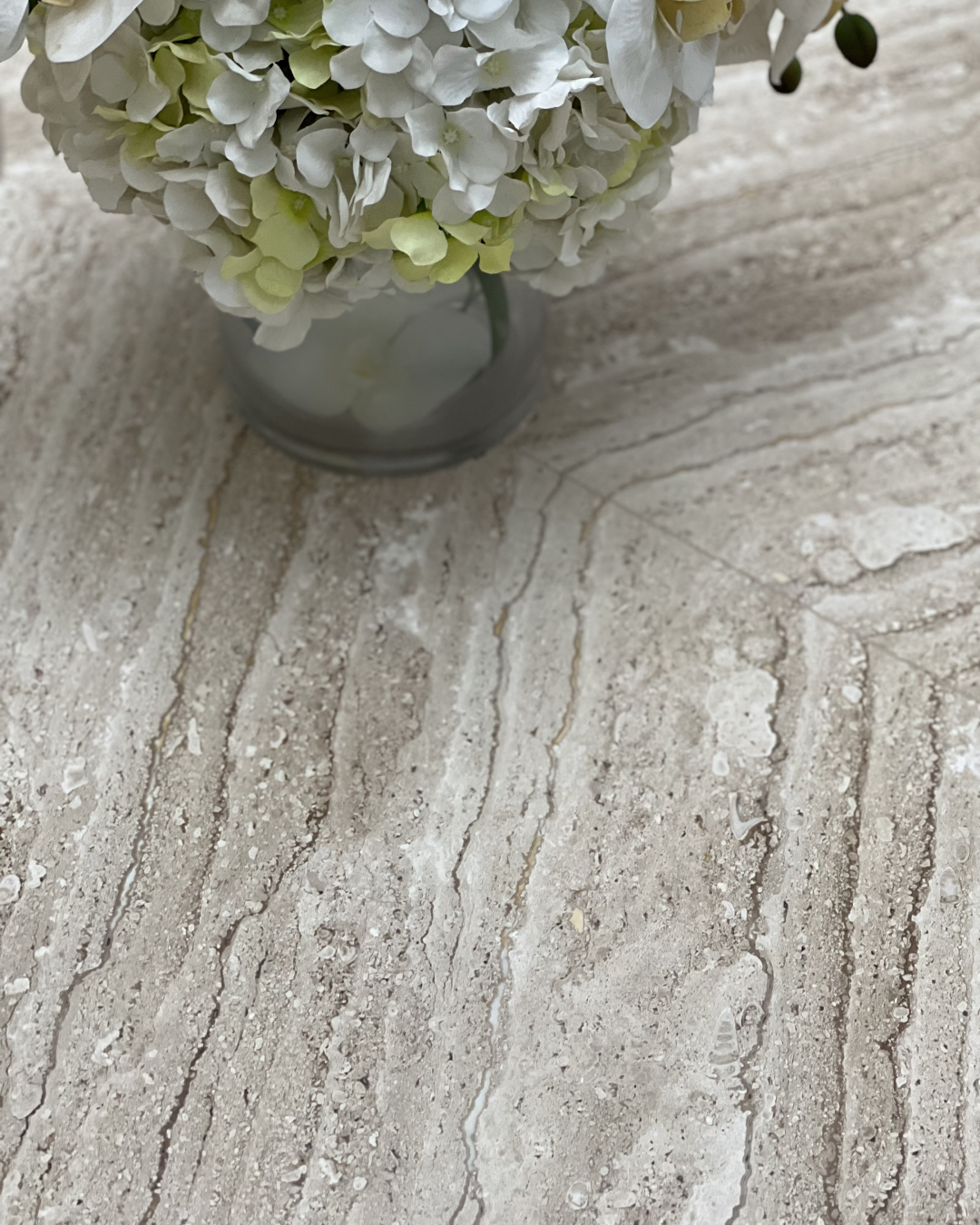 Detail of polished finish and marble book-matching join