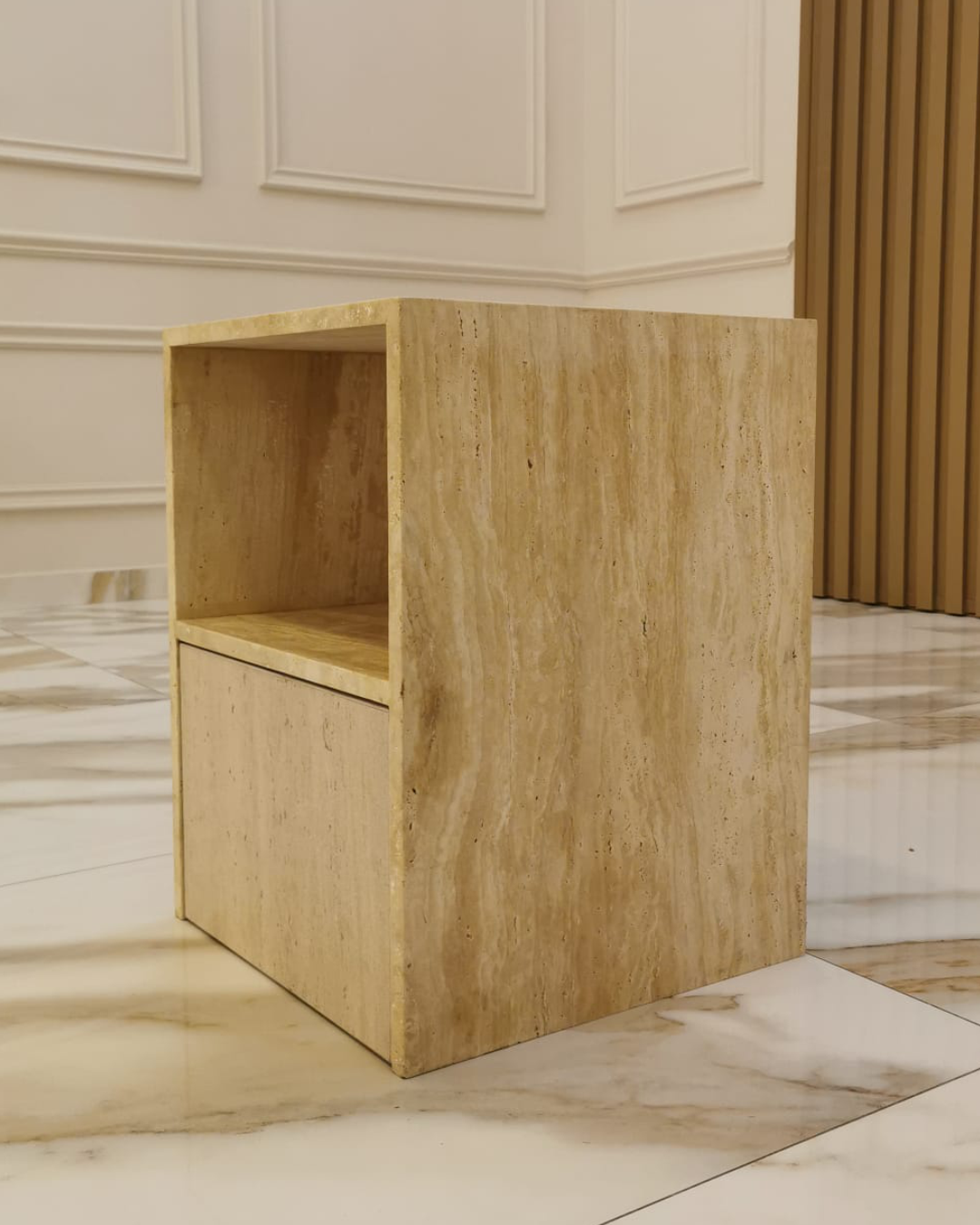 Close-up of the travertine surface finish