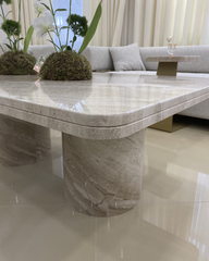  Top-down view of the Zina Coffee Table with V-grooved marble edge
