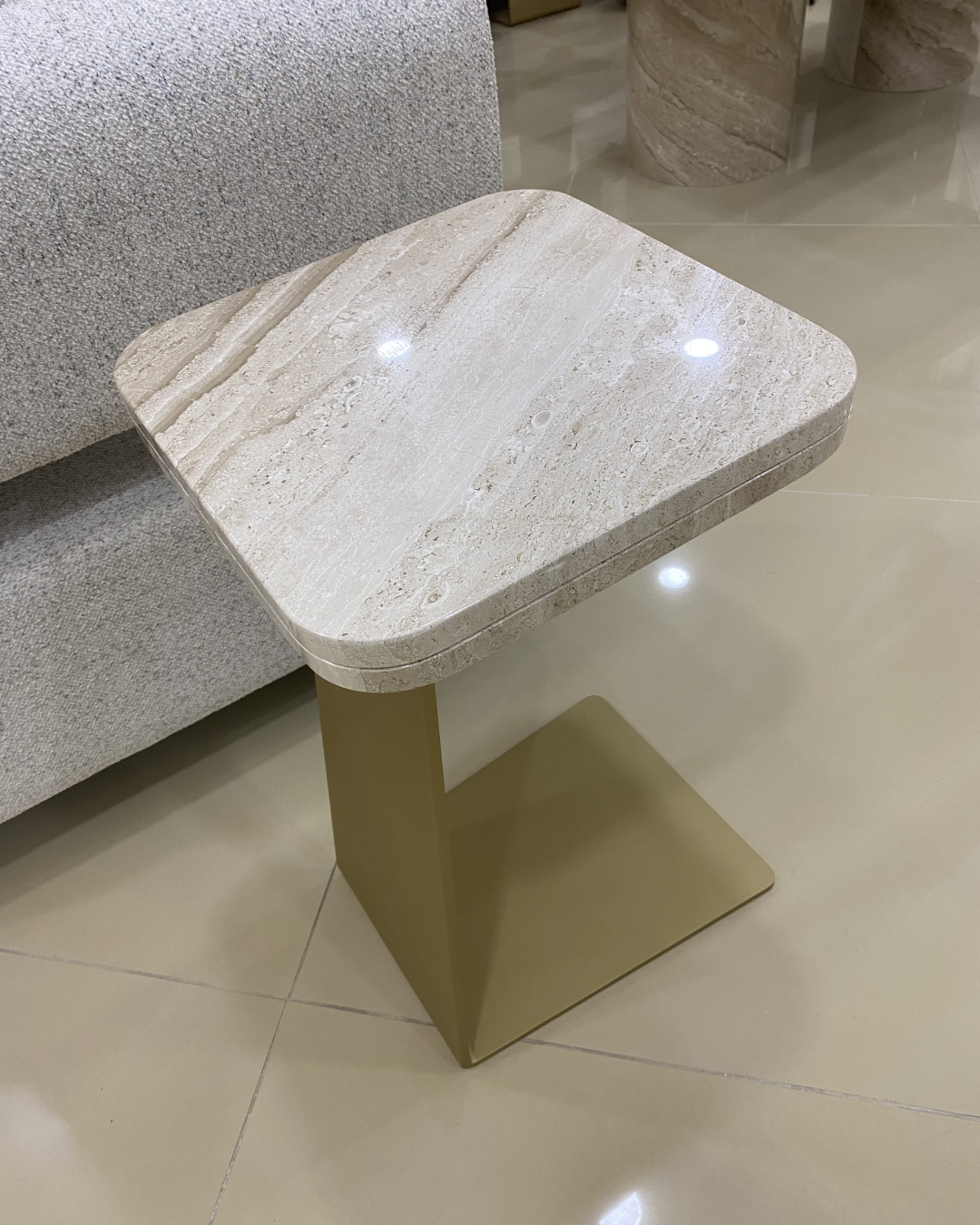  Close-up of marble edge and painted aluminum finish