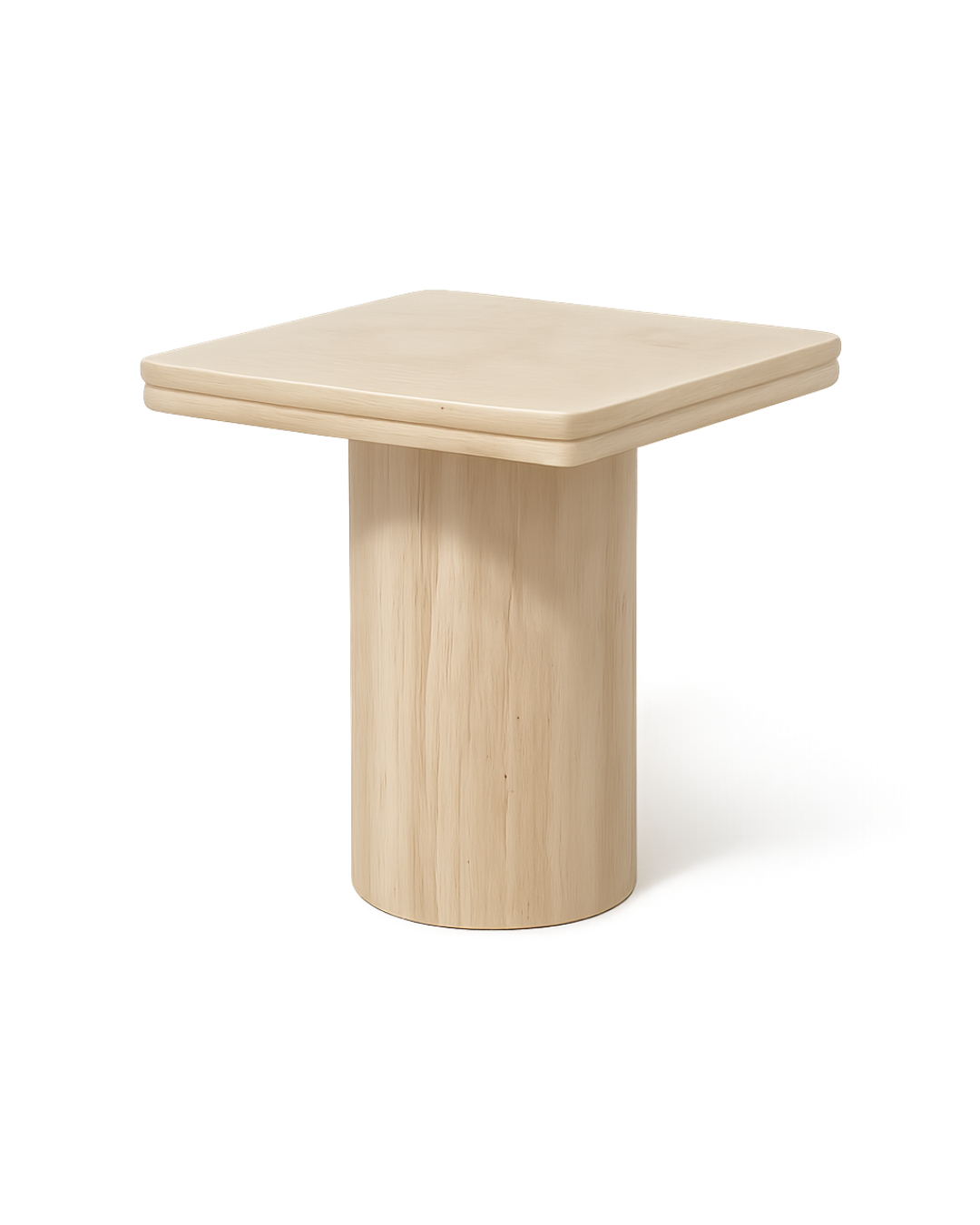 Zina Side Table with square Royal Dino marble top featuring a V-groove double-layered edge and smooth cylindrical marble base, shown on transparent background with soft shadows