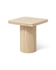 Zina Side Table with square Royal Dino marble top featuring a V-groove double-layered edge and smooth cylindrical marble base, shown on transparent background with soft shadows