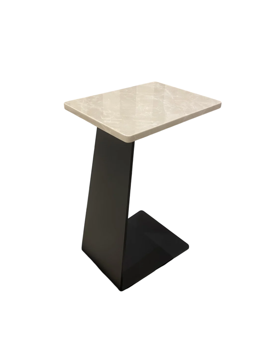 Transparent background image of Elena C-base marble serving table with Sweet Cream marble top and matte black angled frame