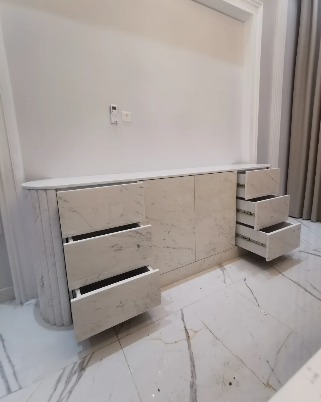 View of open drawer with mechanical sliding