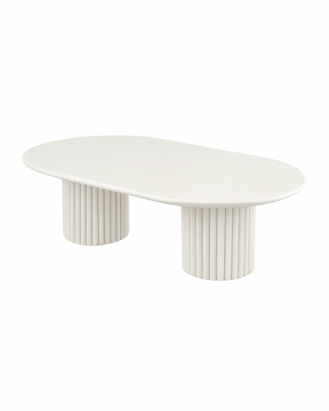 Nova Coffee Table with capsule Polaris marble top and two fluted cylindrical bases