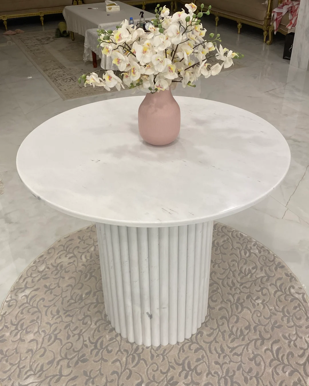 Detail of hand-finished marble fluting
