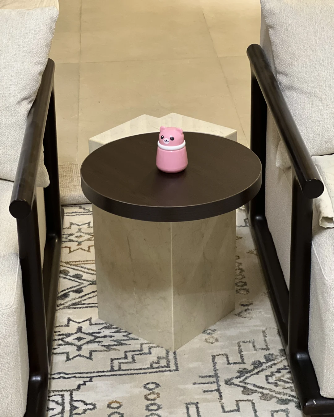Petra Side Table with stone base and round wood top