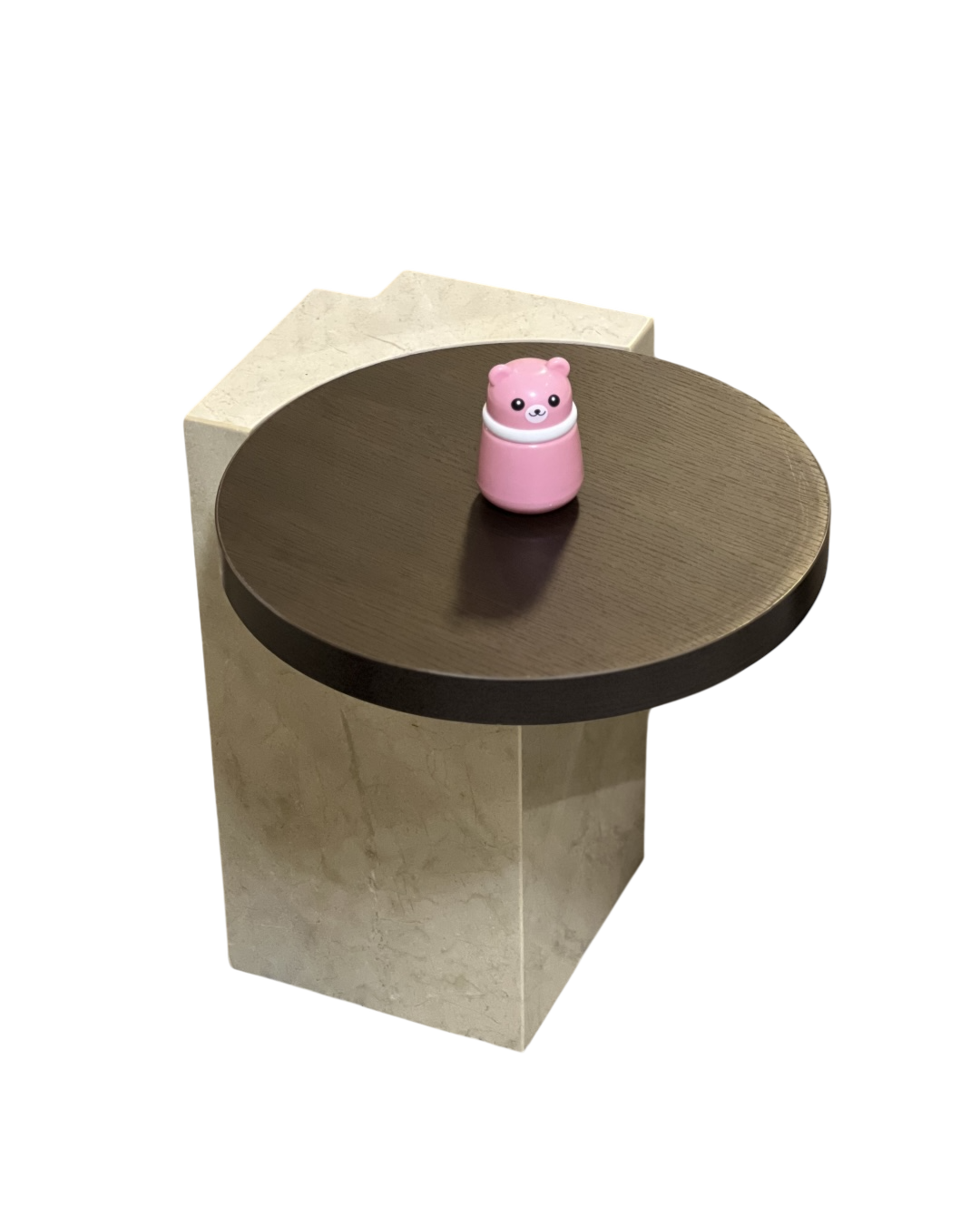 Transparent background image of Petra side table with notched marble base and round wooden top