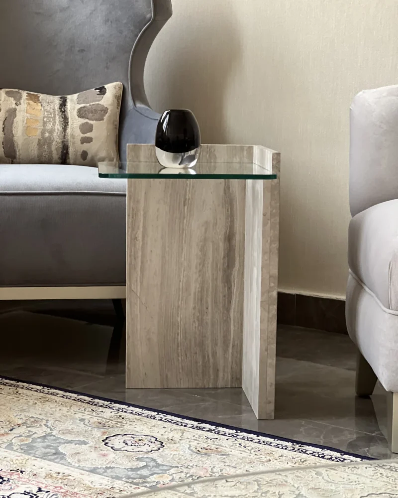 Safa White Wood Marble Side Table in Qatar | Sheen Interiors
