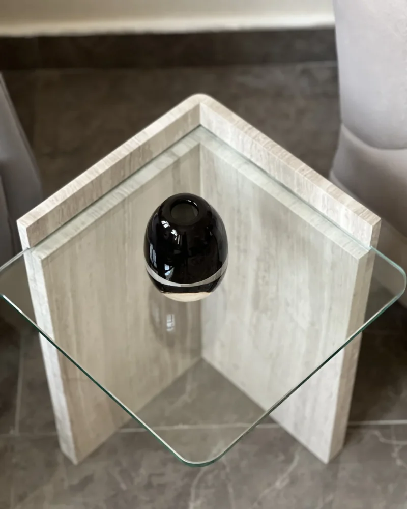 Safa White Wood Marble Side Table in Qatar | Sheen Interiors