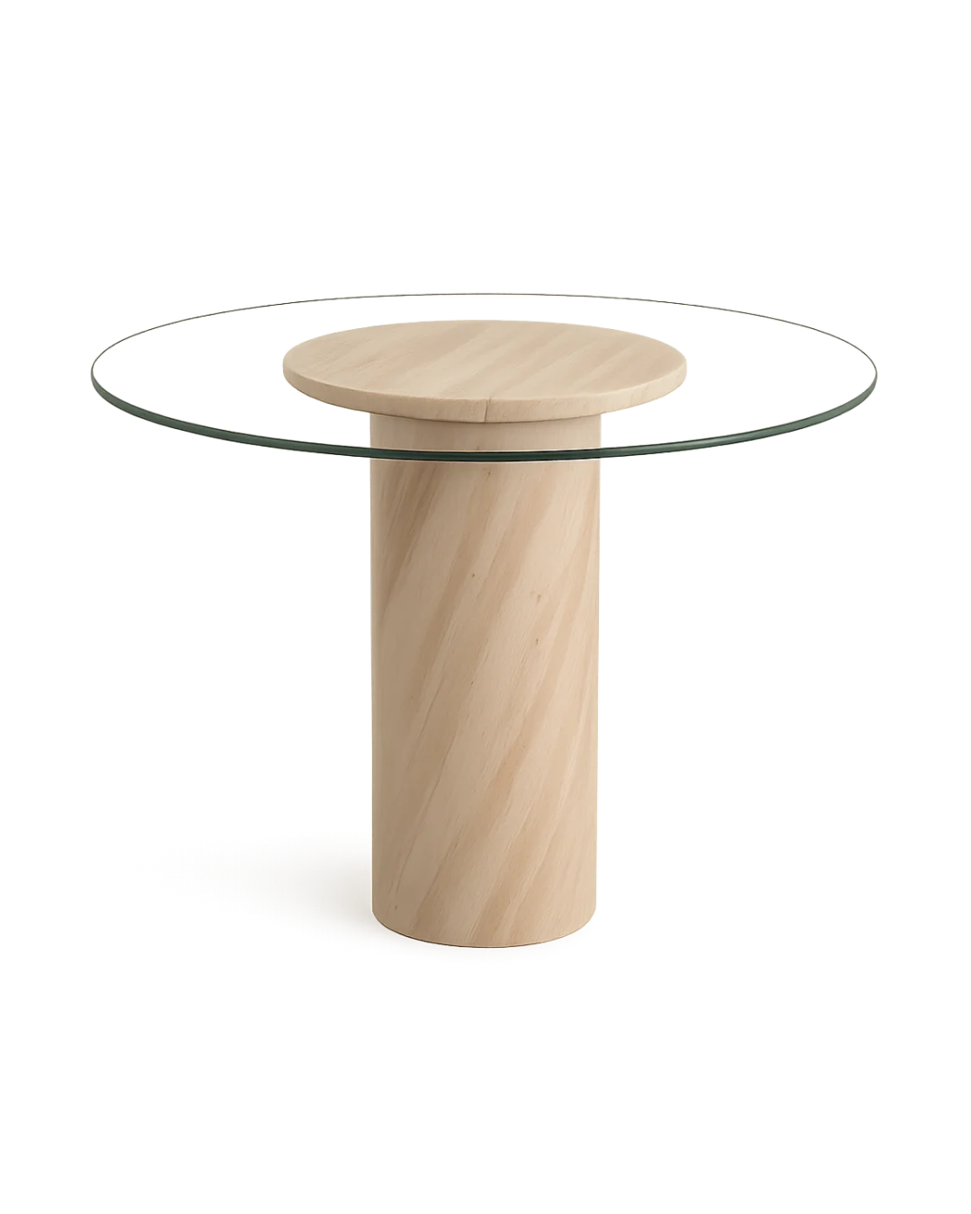 Zina Entrance Table with circular clear glass top and polished Royal Dino marble base, topped with a matching round marble disc, shown on transparent background with soft shadows