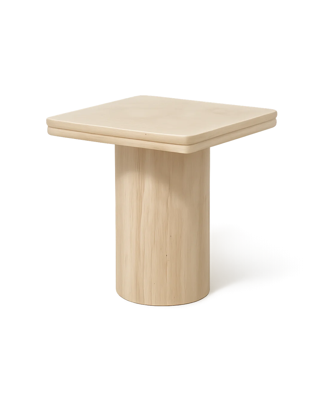 Zina Side Table with square Royal Dino marble top featuring a V-groove double-layered edge and smooth cylindrical marble base, shown on transparent background with soft shadows