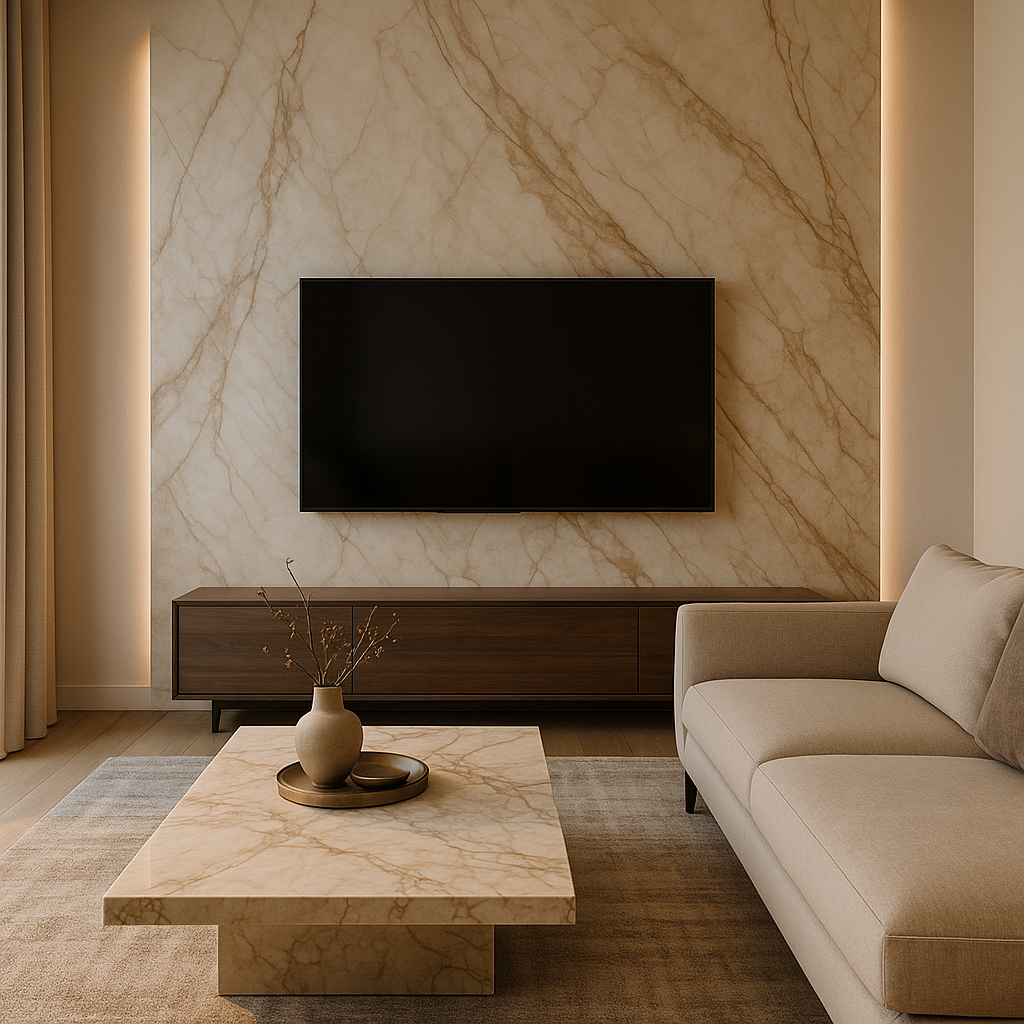 Marble wall panel for TV Wall in a refined interior space